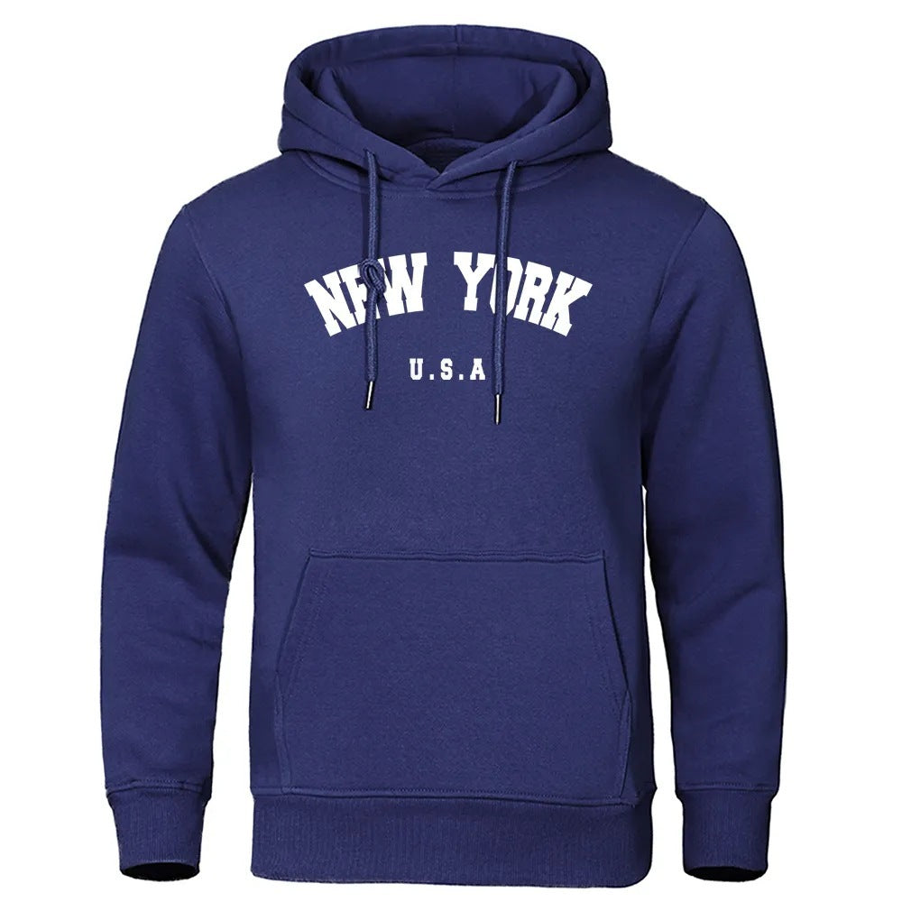 New York U.S.A Printed Casual Hooded Sweater