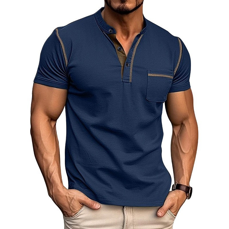 Summer Men's Color Matching Pocket T-shirt Top