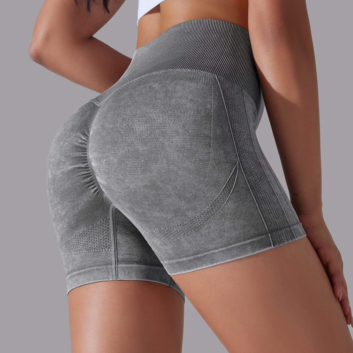 Women's Seamless Knitted Washed High Waist Yoga Shorts