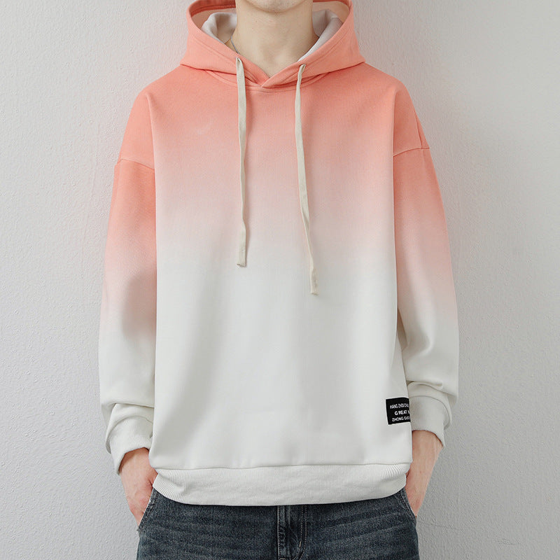 Handsome Long Sleeve Top Hooded Gradient Color