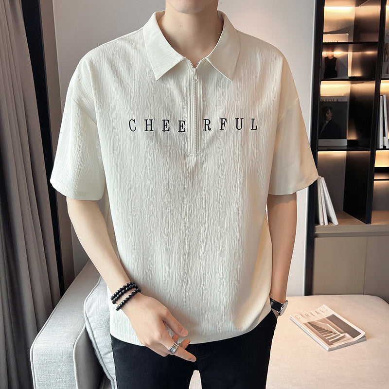 Short Sleeve Thin Polo Shirt Letter Printing Lapel T-shirt