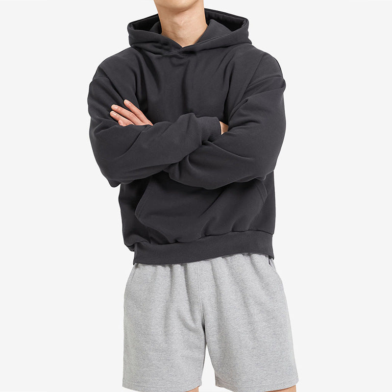 Terry Cotton Solid Color Sports Drop Shoulder Port Hoodie