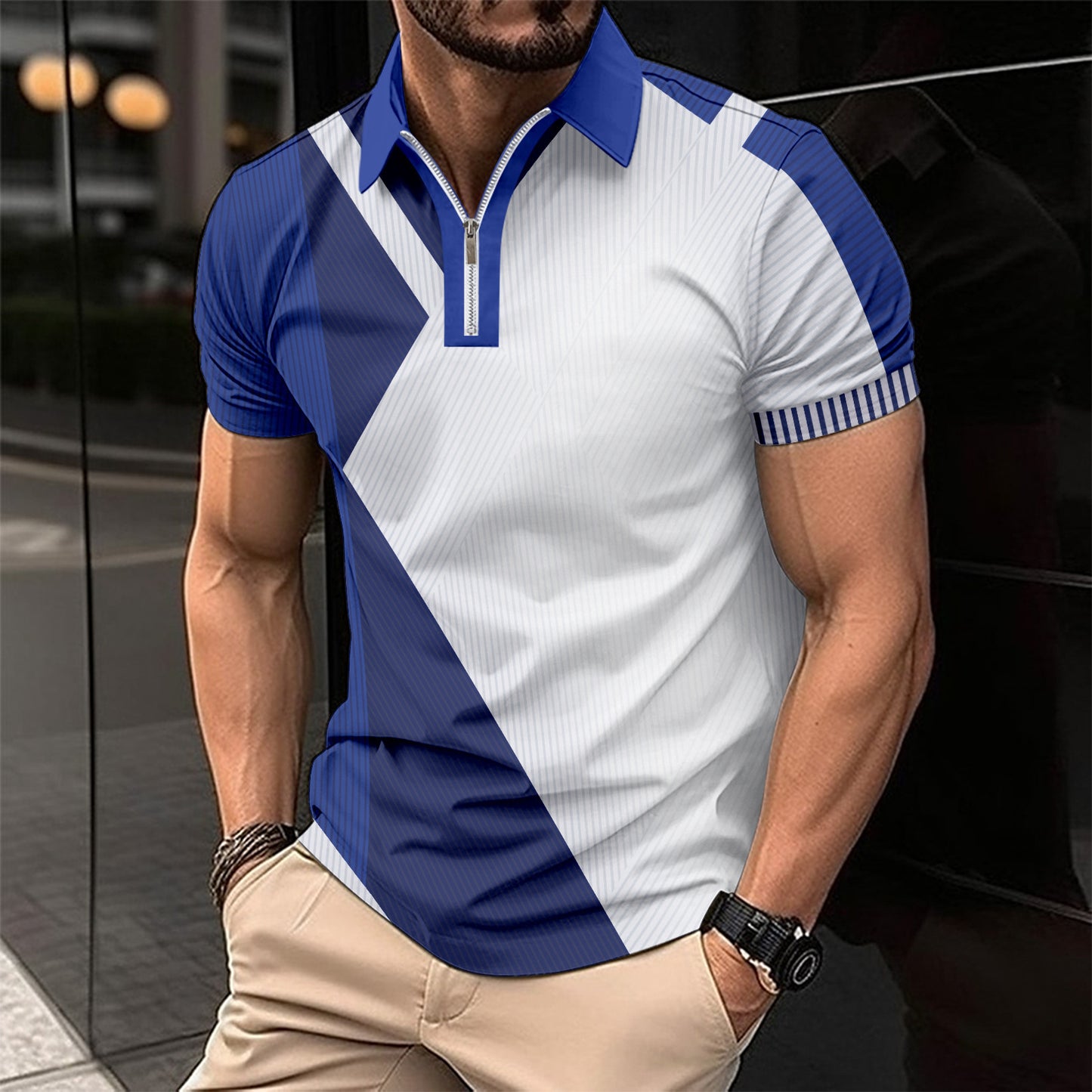 Men's Printed Fashion Slim Color Polo Short Shirt