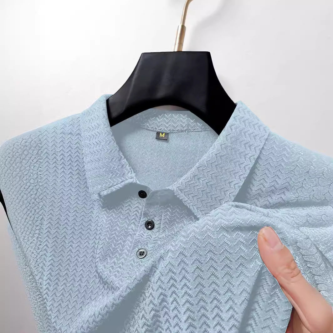 Shirt Collar Jacquard Men's Sports Polo Shirt Top