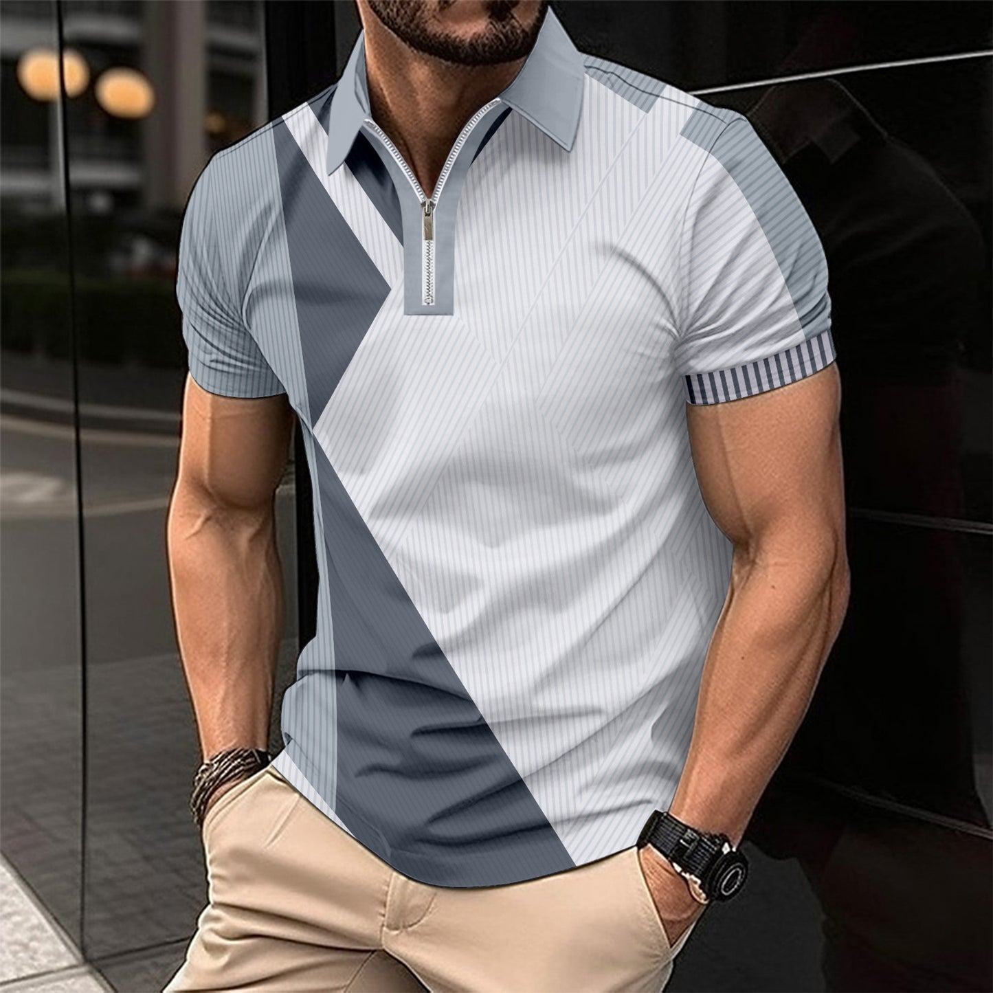 Men's Printed Fashion Slim Color Polo Short Shirt