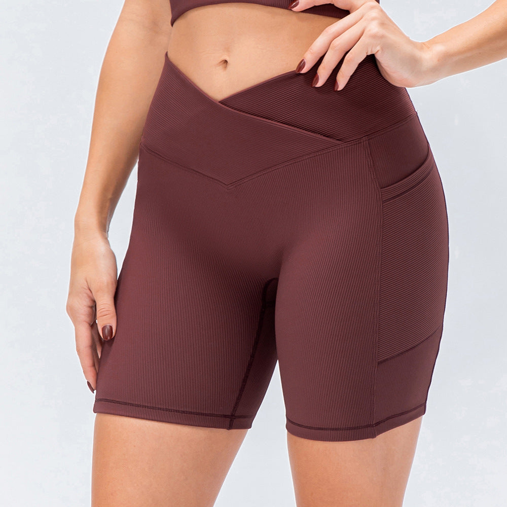 High-Waist Cross Waist Yoga Shorts