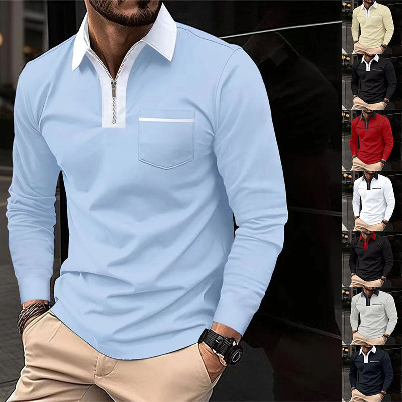 2024 Autumn Zipper Polo Shirt with Pockets