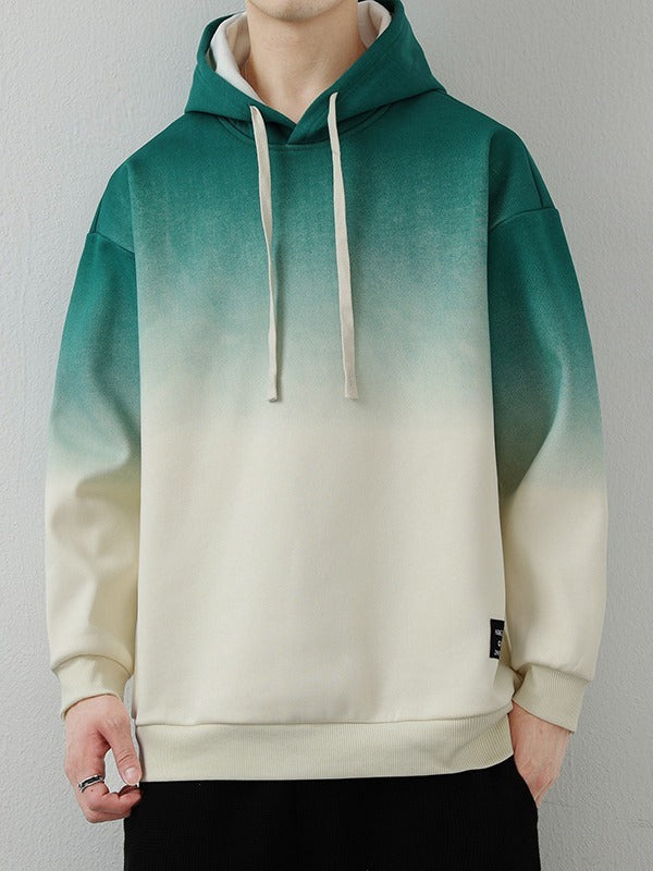 Handsome Long Sleeve Top Hooded Gradient Color