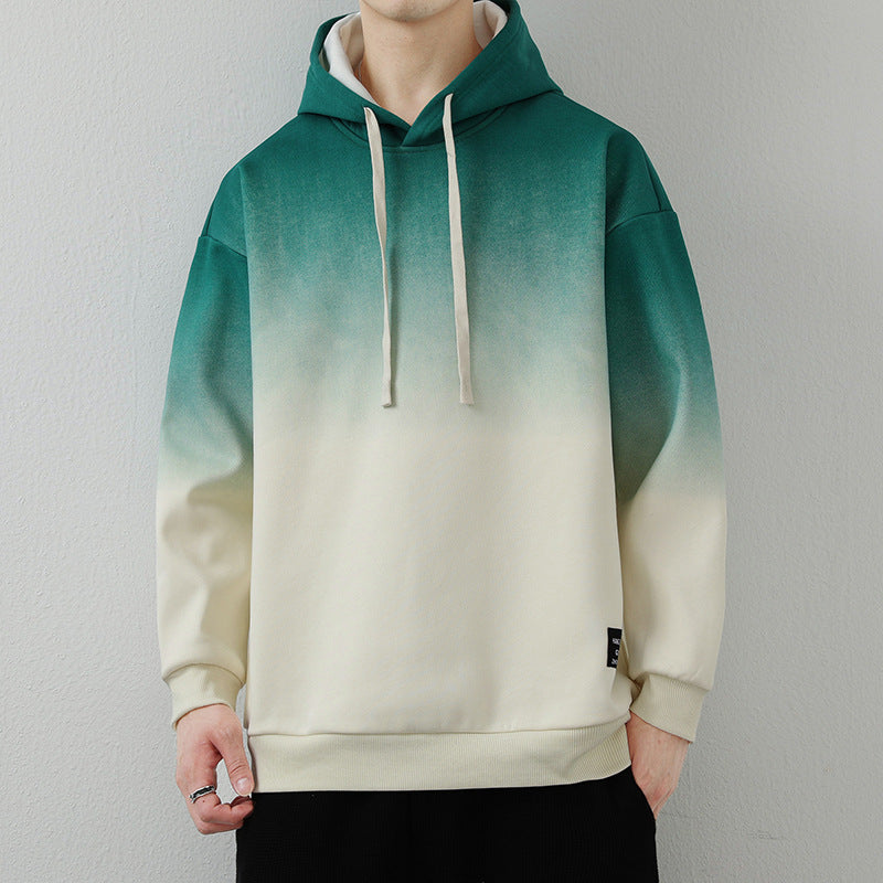 Handsome Long Sleeve Top Hooded Gradient Color