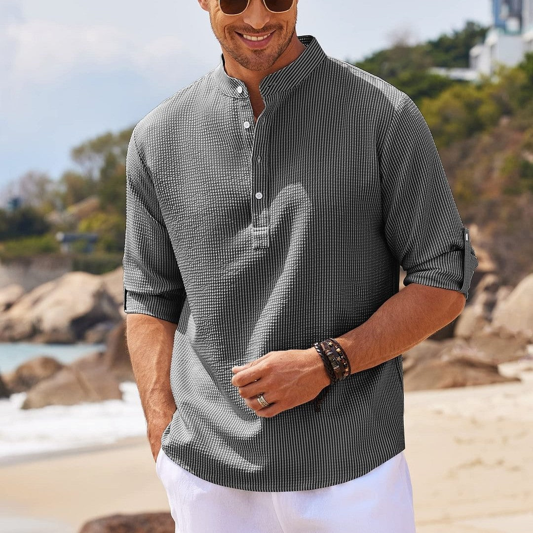 Long Sleeve Stand-Collar Casual Shirt