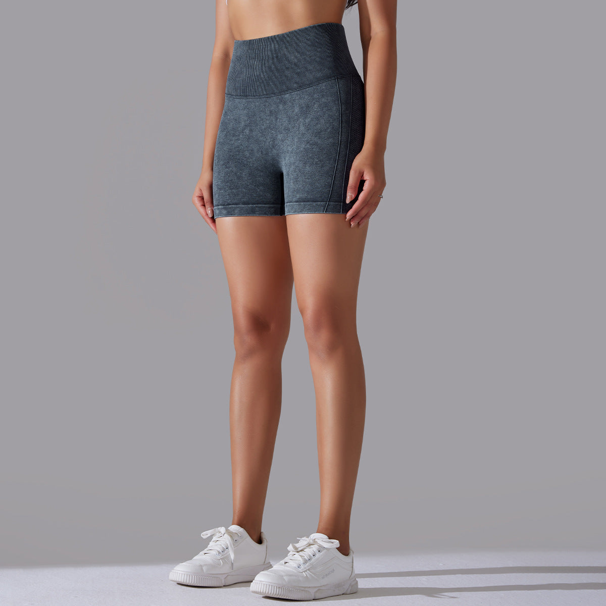 Women's Seamless Knitted Washed High Waist Yoga Shorts