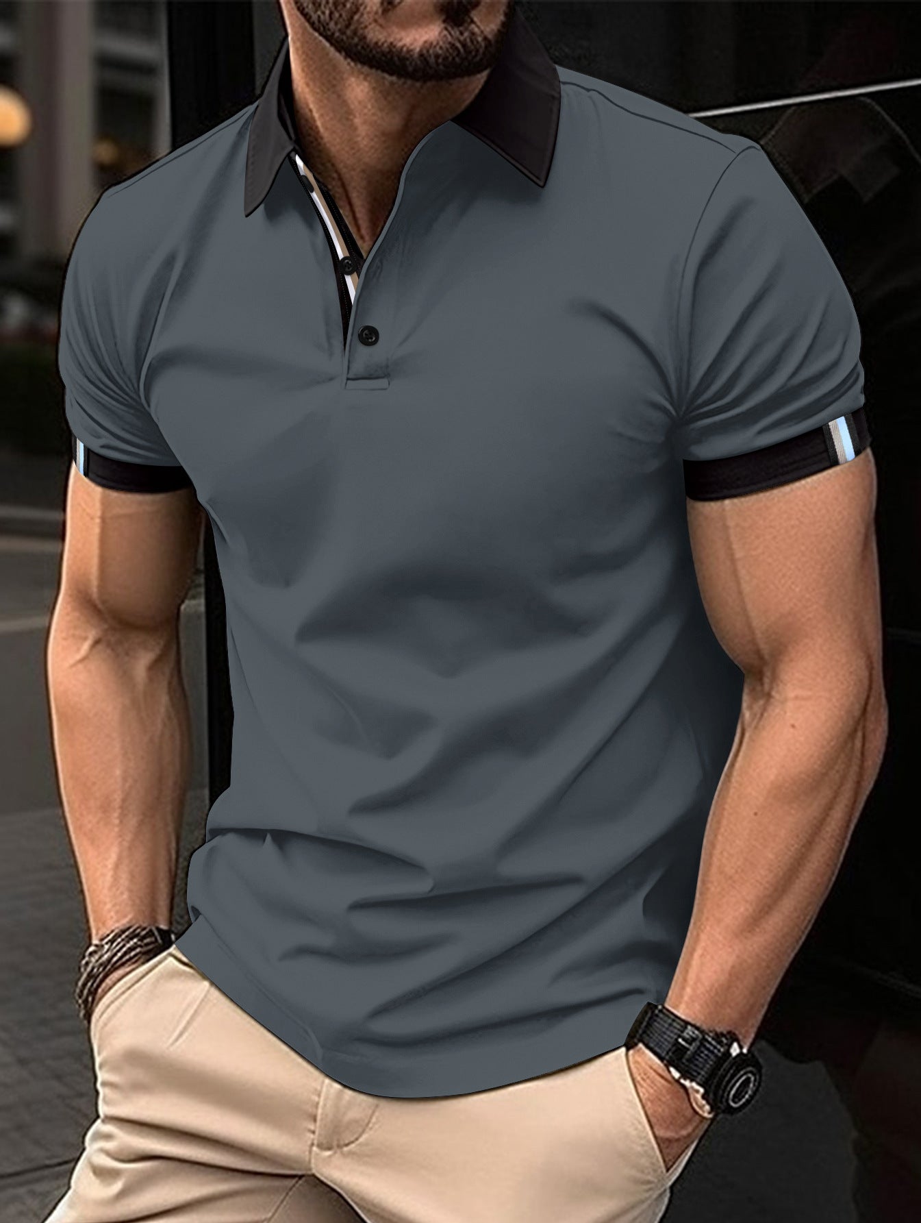 Men's Casual Button Solid Color Short Sleeves