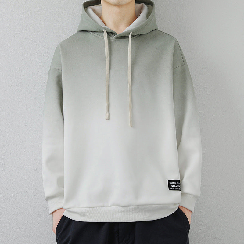 Handsome Long Sleeve Top Hooded Gradient Color