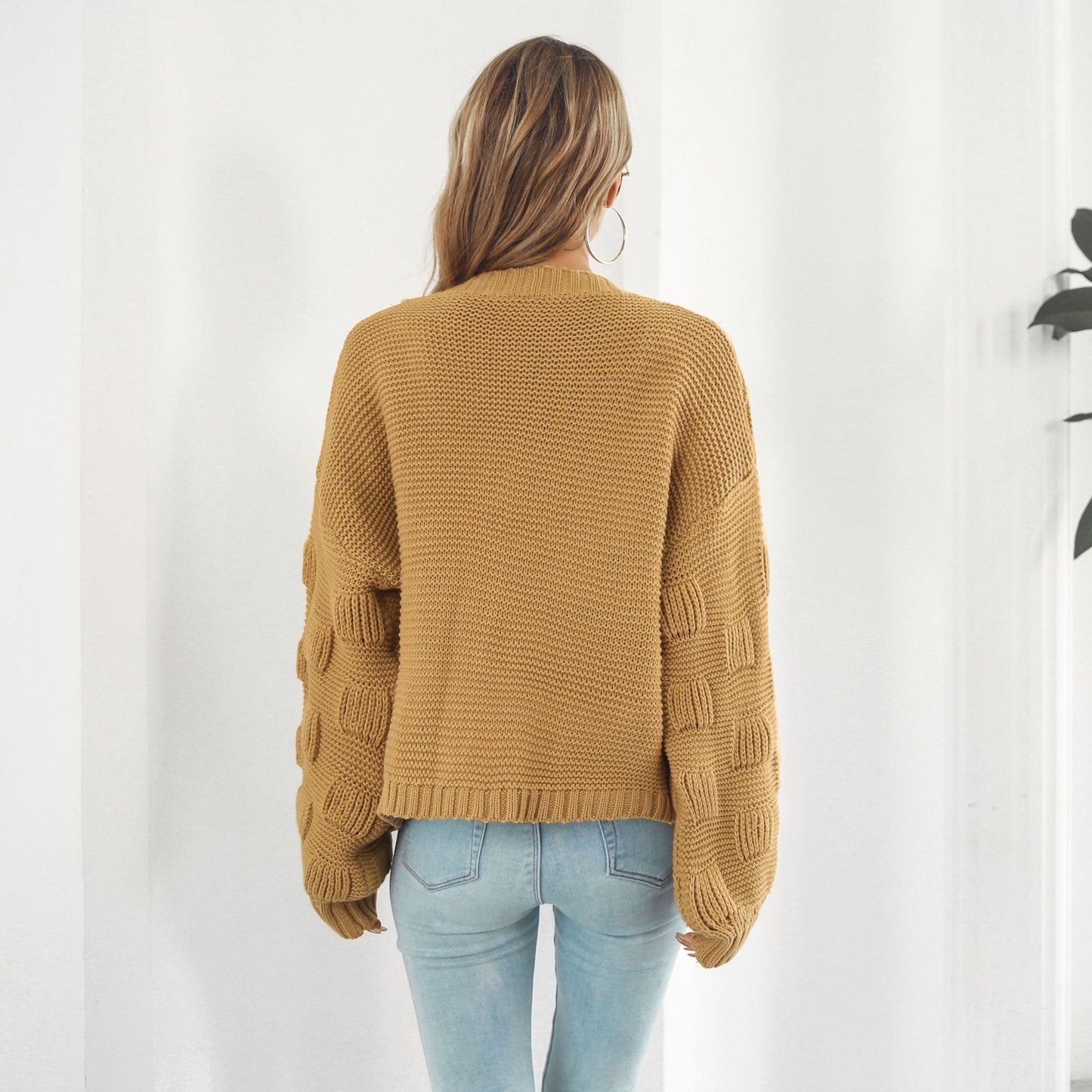 Women's Puff Sleeve Chunky Knit Cardigan Sweater