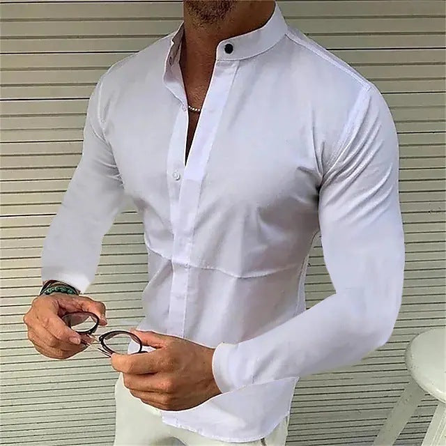 Men's Shirt Made Of Pure Colored Imitation Silk Fabric