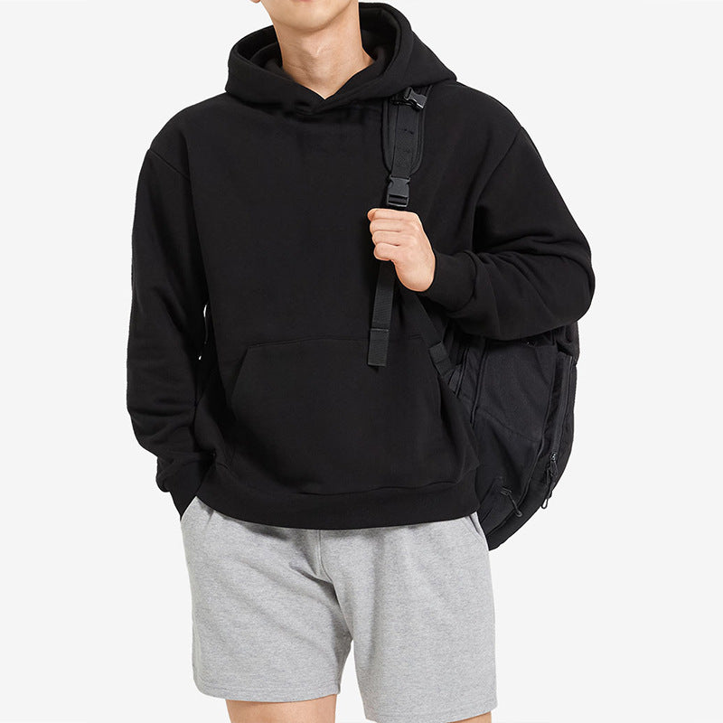 Terry Cotton Solid Color Sports Drop Shoulder Port Hoodie