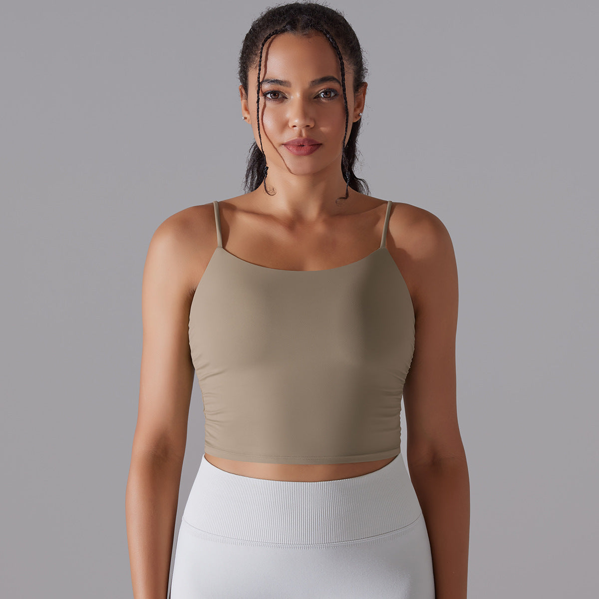 Solid Color Pleated Beauty Back Sports Bra