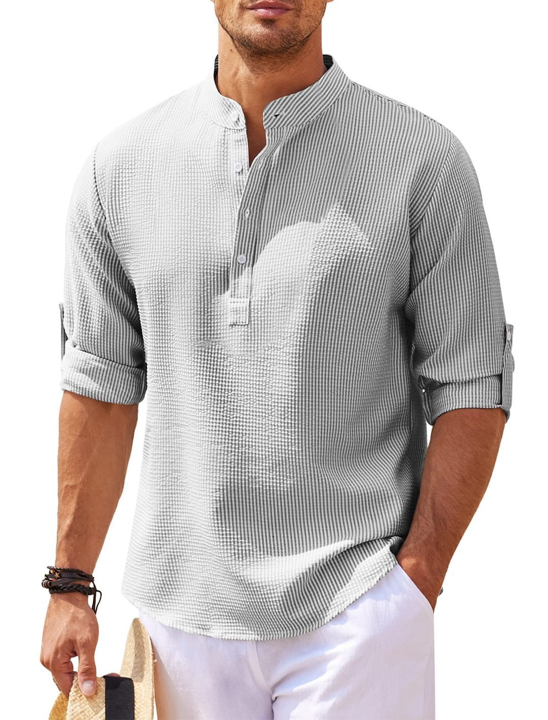 Long Sleeve Stand-Collar Casual Shirt