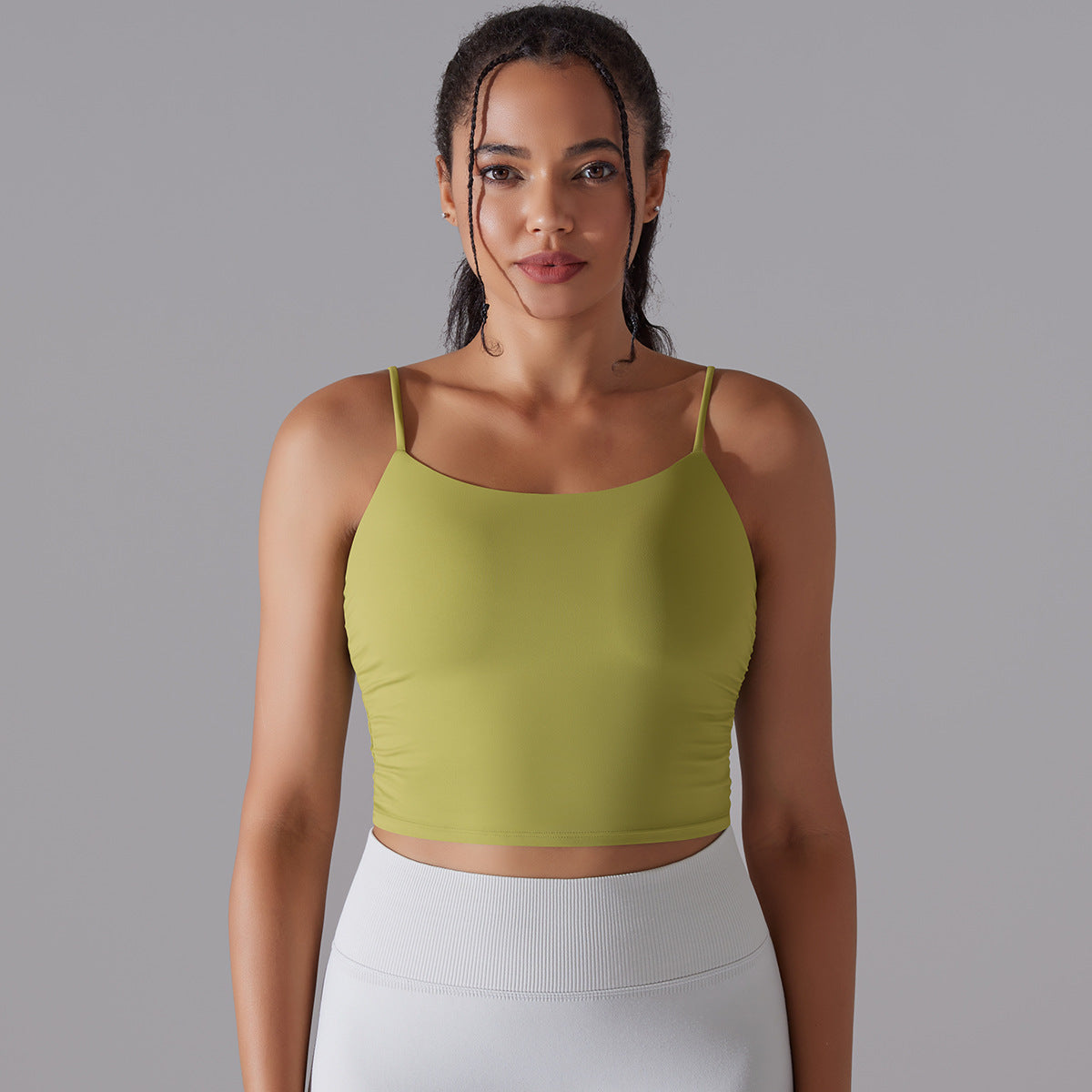 Solid Color Pleated Beauty Back Sports Bra