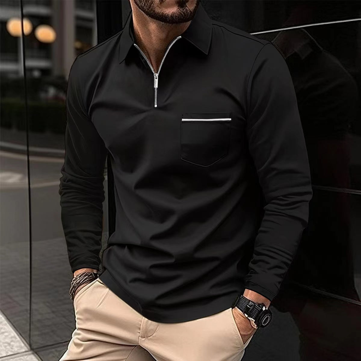 Men's Long Sleeved Sports Polo Shirt