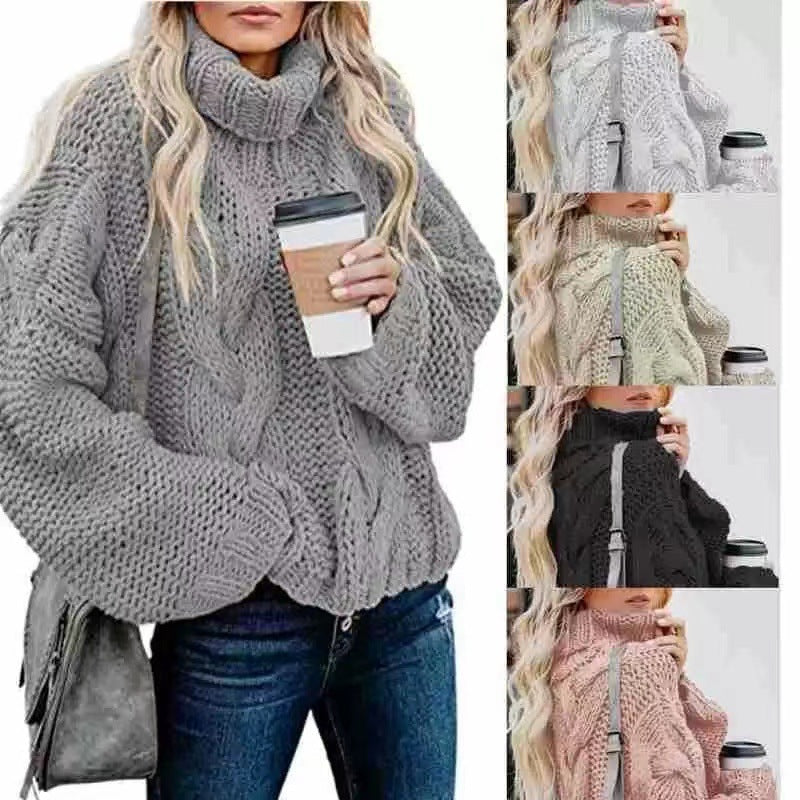 Women's Fashion Casual Turtleneck Pullover Loose-Fitting Long-Sleeve Sweater