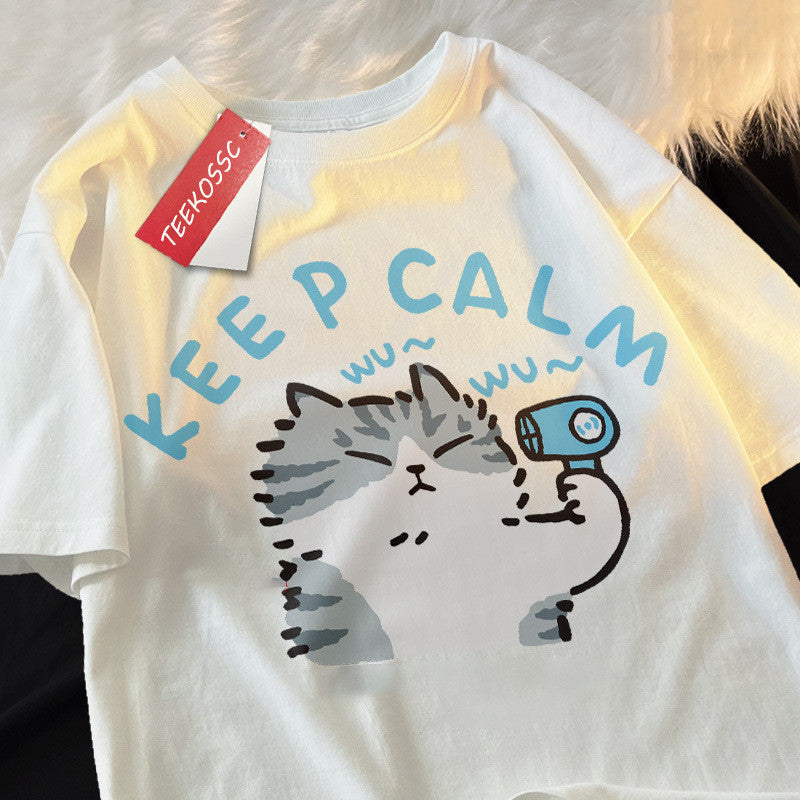 Keep Calm Cat Hair Dryer Printed Men's T-shirt