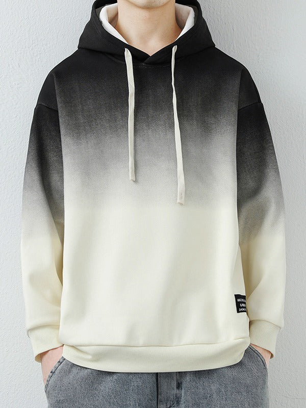 Handsome Long Sleeve Top Hooded Gradient Color