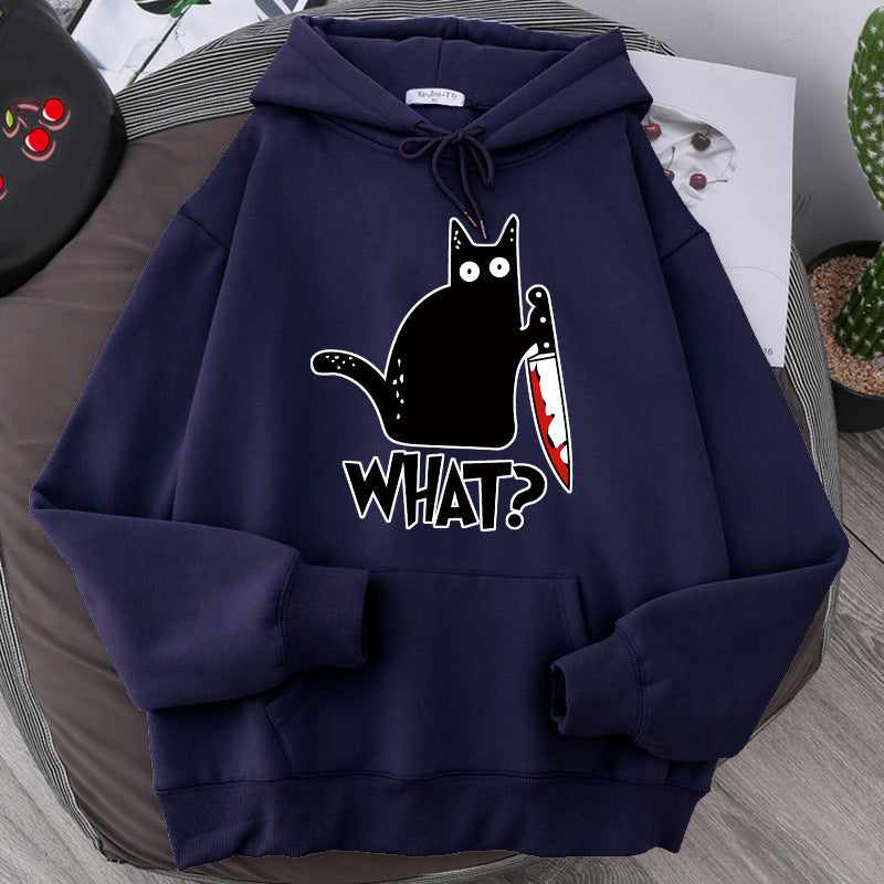 Killer Black Cat Surprised Hoodies Male