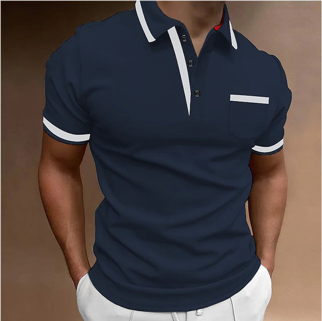 Men's Casual Square Collar Double Buckle Printed Short Sleeve