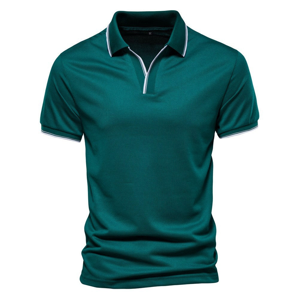 Men's Casual Versatile Solid Color V-neck Short Sleeved Shirt